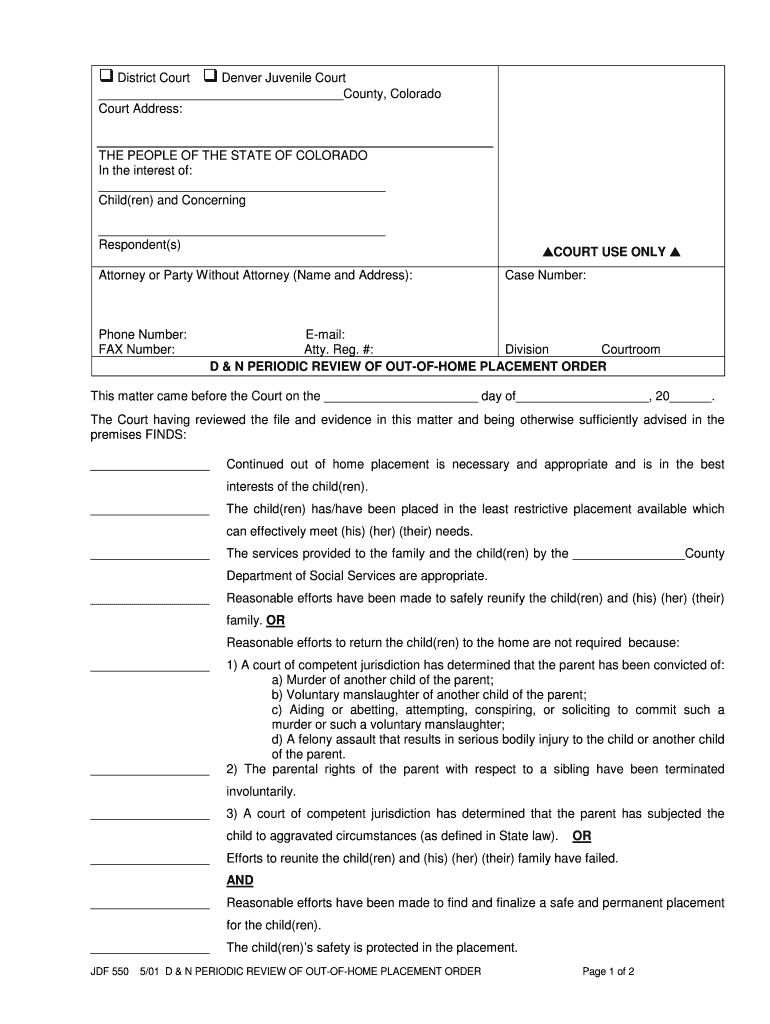 District Court Denver County State of Colorado  Form