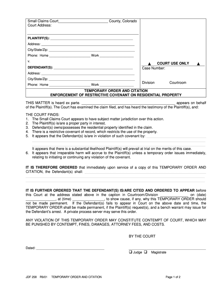 Small Claims Court Denver  Form