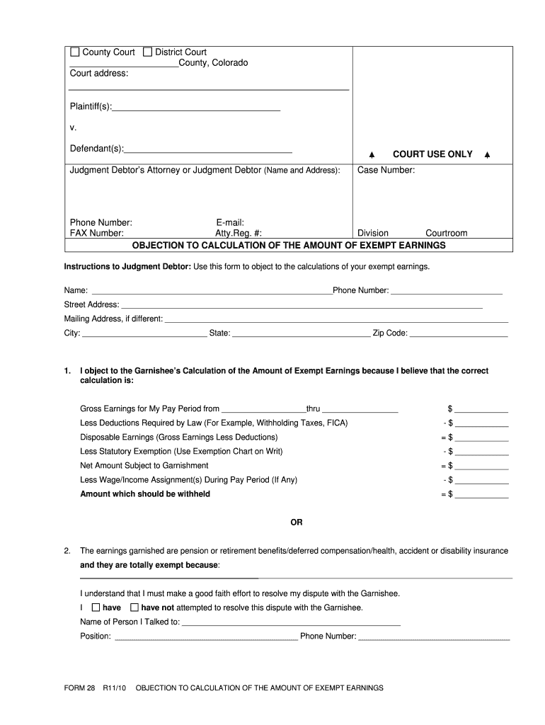 Colorado Objection Form