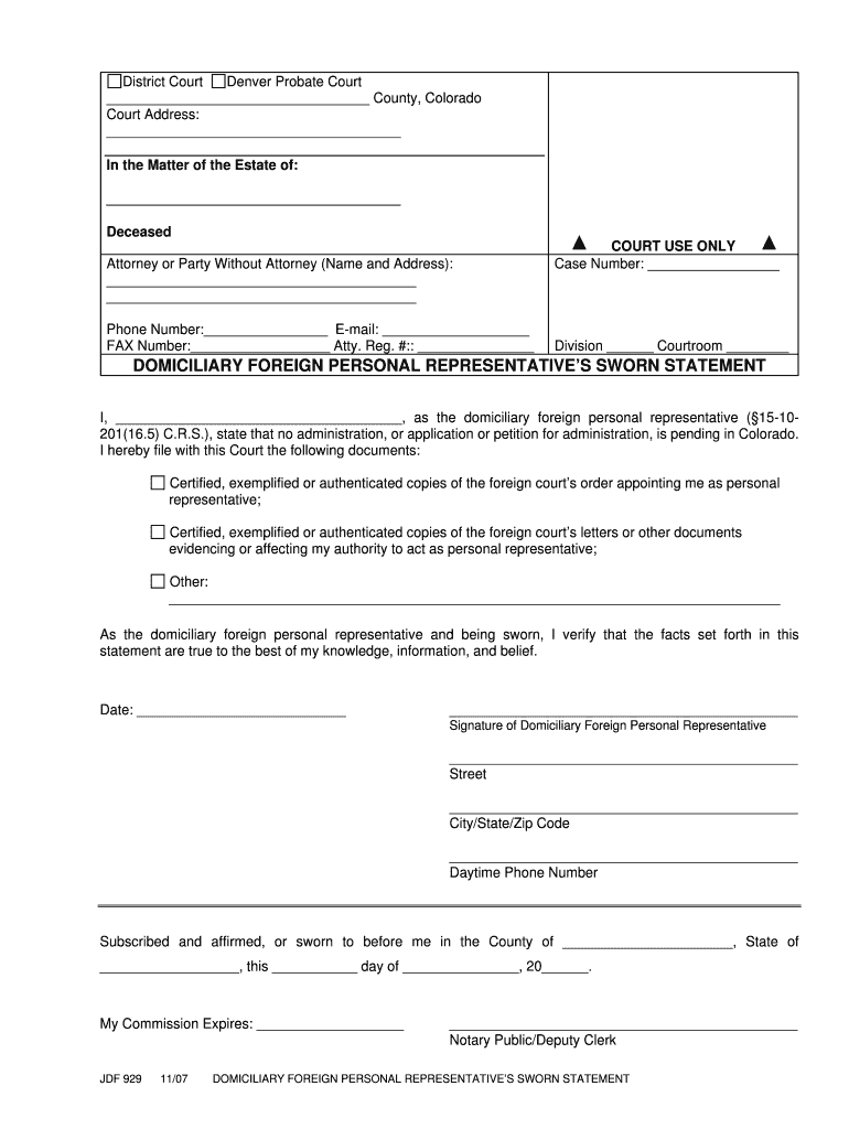 Colorado Jdf 929  Form