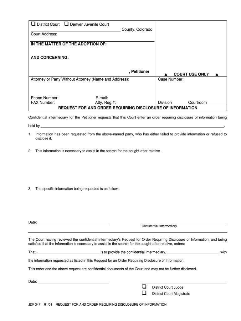 REQUEST for and ORDER REQUIRING DISCLOSURE of INFORMATION Courts State Co