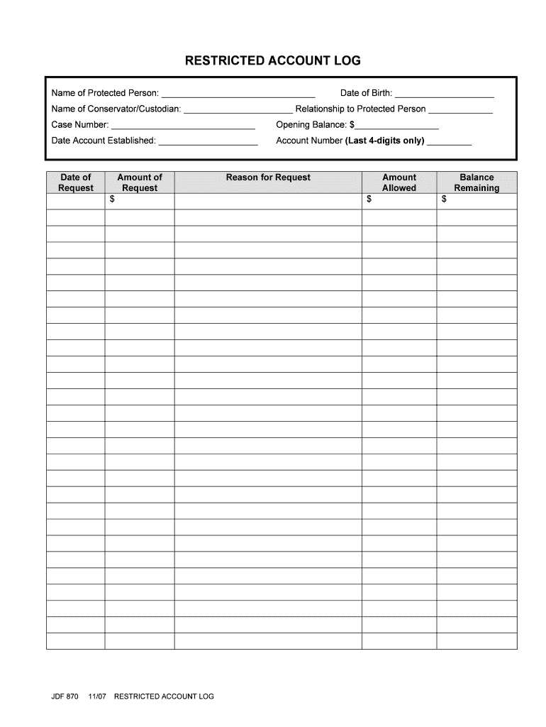 Restricted Account Log  Form