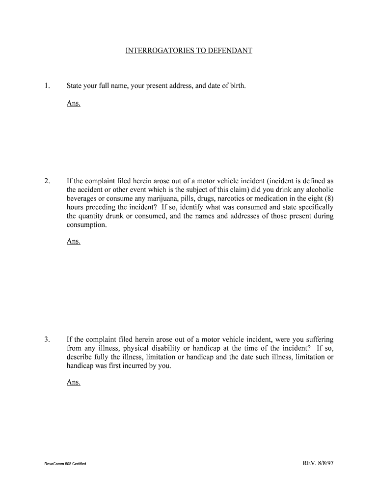 Interrogatories Defendant  Form