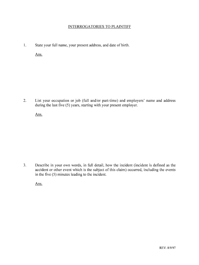 Interrogatories to Plaintiff  Form