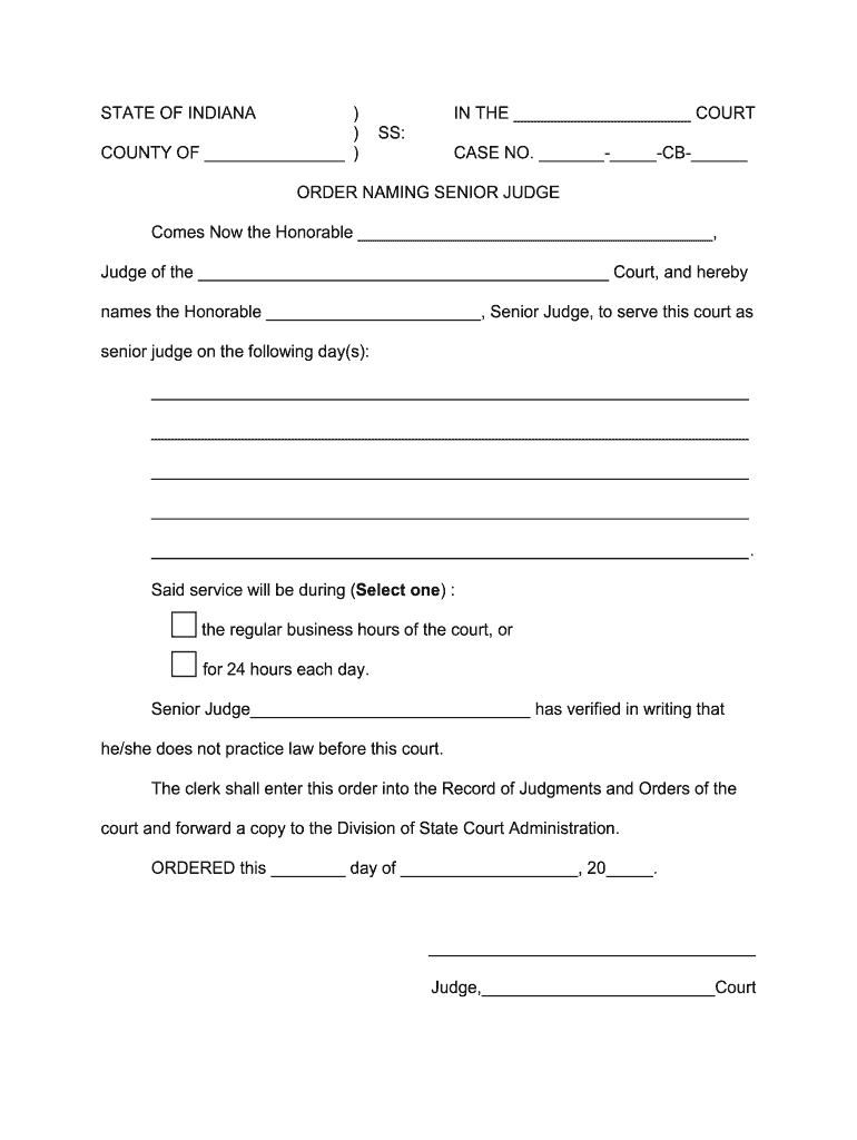 Get and Sign Order Naming Senior Judge Indiana  Form