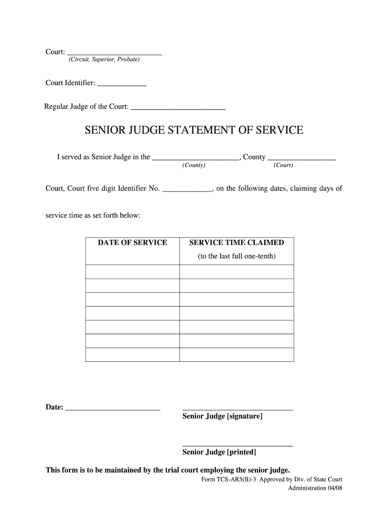 In Senior Judge Statement Service  Form
