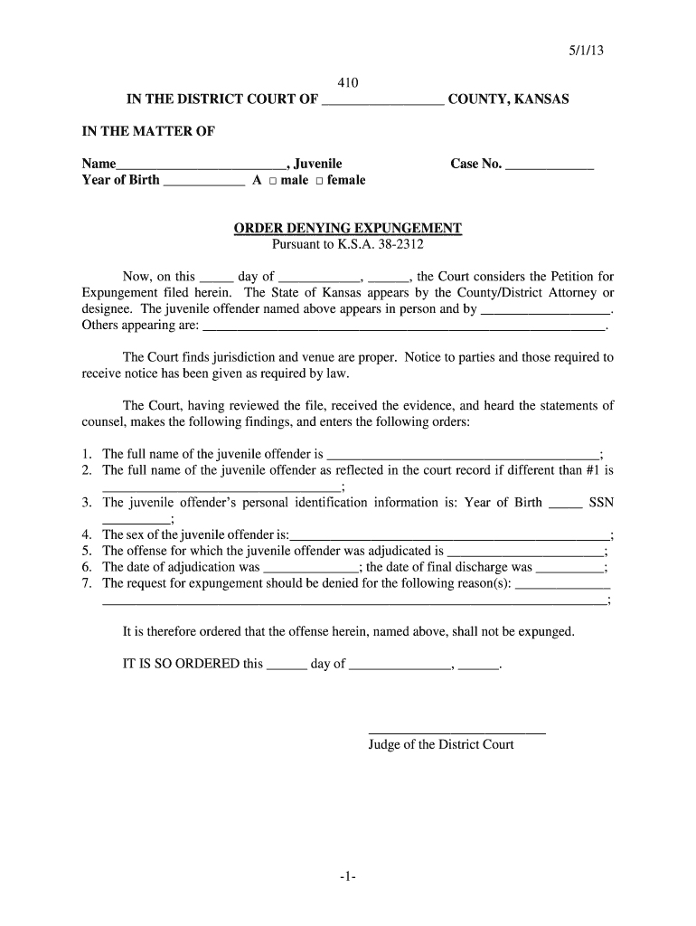  ORDER DENYING EXPUNGEMENT Kansasjudicialcouncil 2013-2024