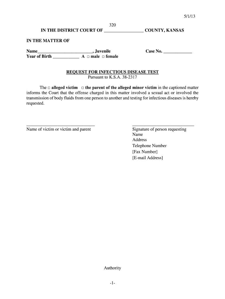  5113 320 in the DISTRICT COURT of COUNTY, KANSAS in the MATTER of Name , Juvenile Year of Birth a Male Female Case No Kansasjudi 2013-2024