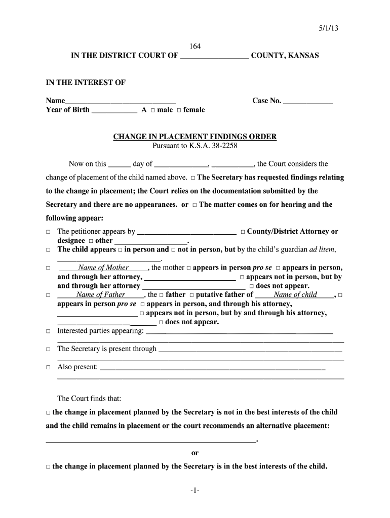  CHANGE in PLACEMENT FINDINGS ORDER Kansasjudicialcouncil 2013-2024