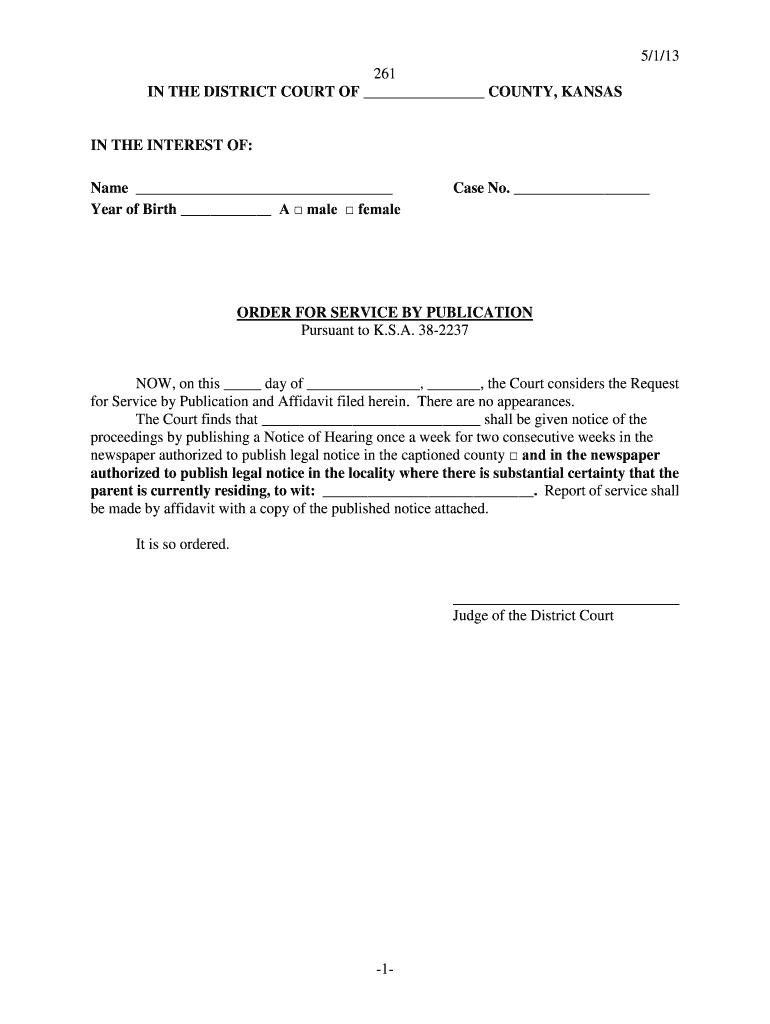  5113 261 in the DISTRICT COURT of COUNTY, KANSAS in the INTEREST of Name Year of Birth a Male Female Case No Kansasjudicialcounc 2013-2024