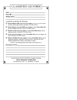 Green Mountain Trading Post  Form