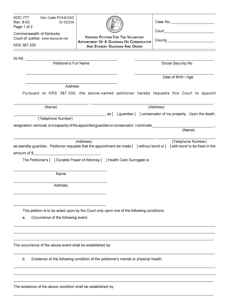 Ky Petition Guardian  Form