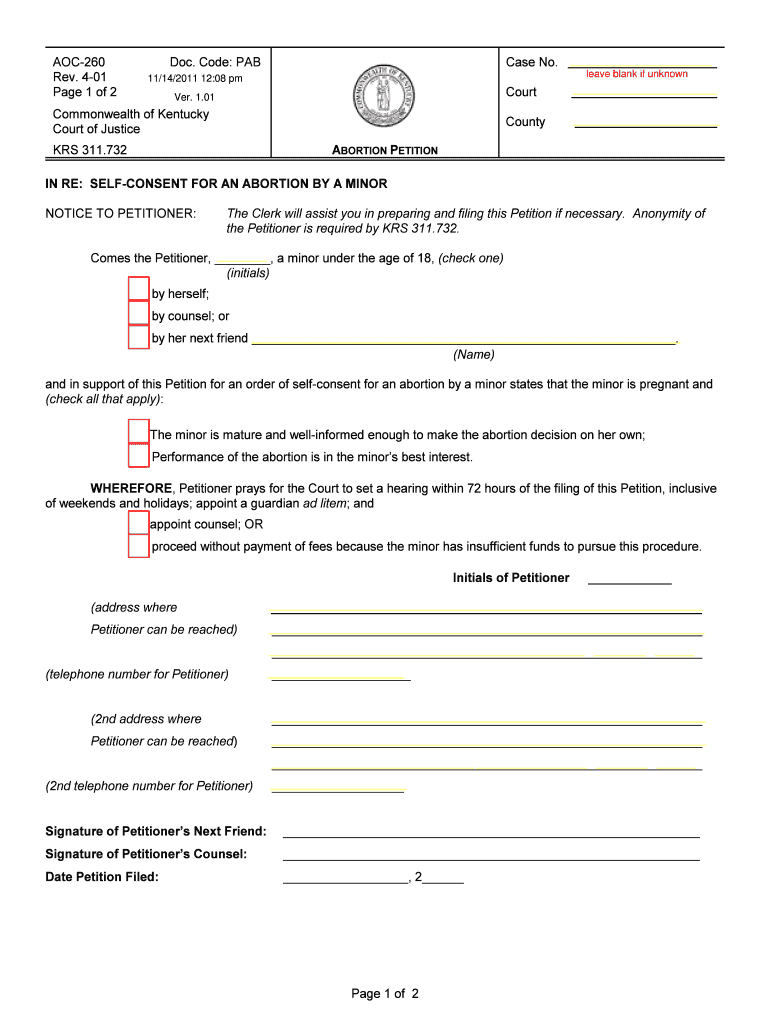 Kentucky State Abortion Form