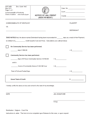  Notice of Jail Credit  Kentucky Court of Justice  Courts Ky 2011