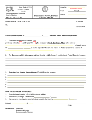 Order Voiding Pretrial Diversion of a Class D Felony Courts Ky  Form