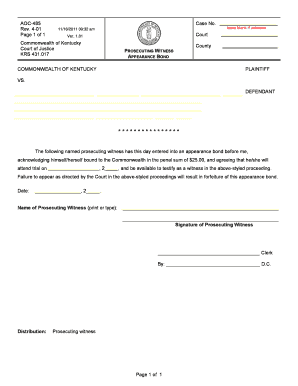 Prosecuting Witness Appearance Bond Kentucky Court of Justice Courts Ky  Form