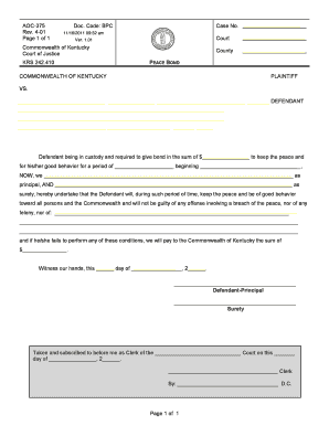 Ky Peace Bond  Form