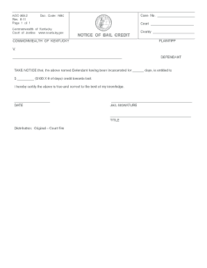 Of Bail Kentucky  Form