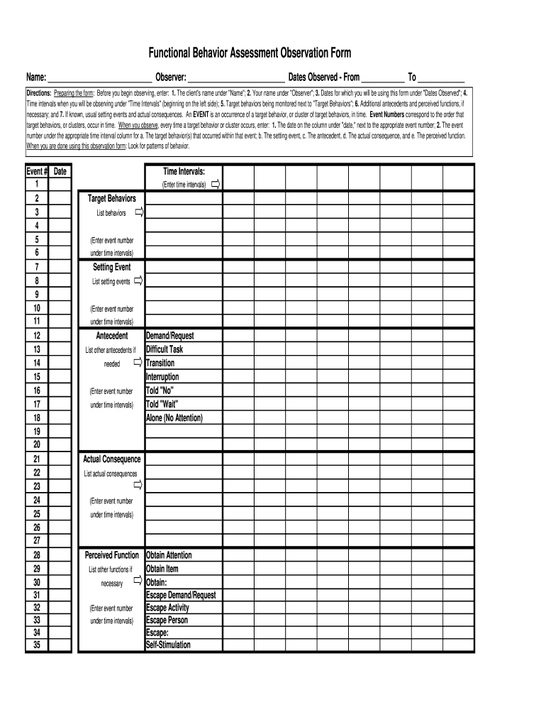 Behavior Assessment Observation Form