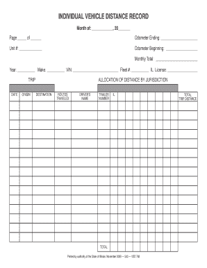 Individual Vehicle Distance Record  Form