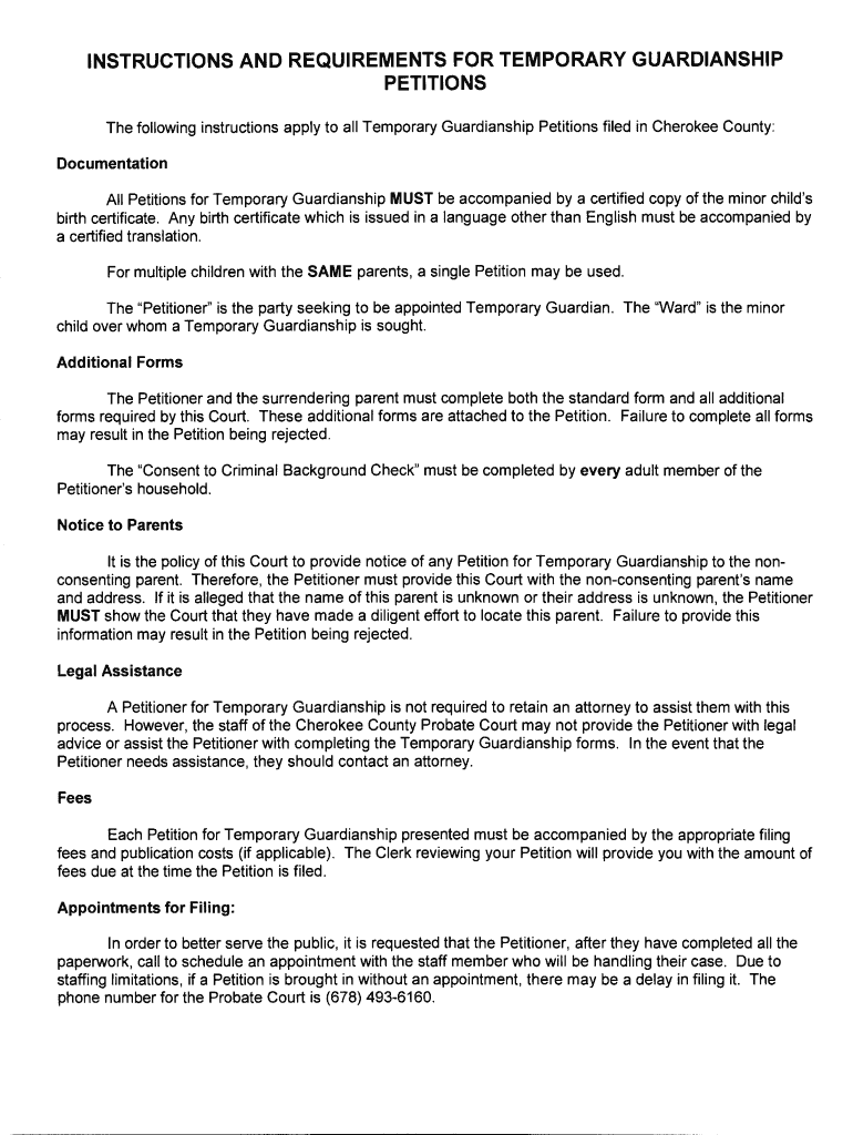  Temporary Guardianship Packet  Cherokee County Government 2014