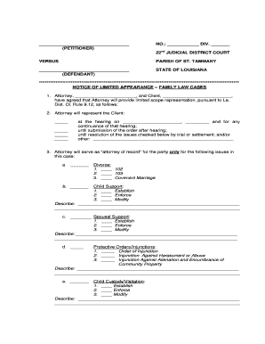 Notice of Limited Appearance Family Law Cases 22nd Judicial  Form