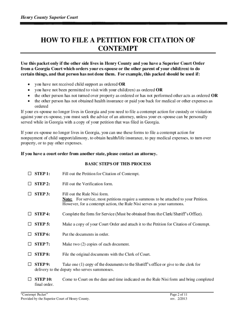  Contempt Form County 2013-2024