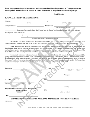 Louisiana Overweight Permit Bond Form Surety Bond