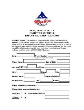 Softball Tryout Form Template