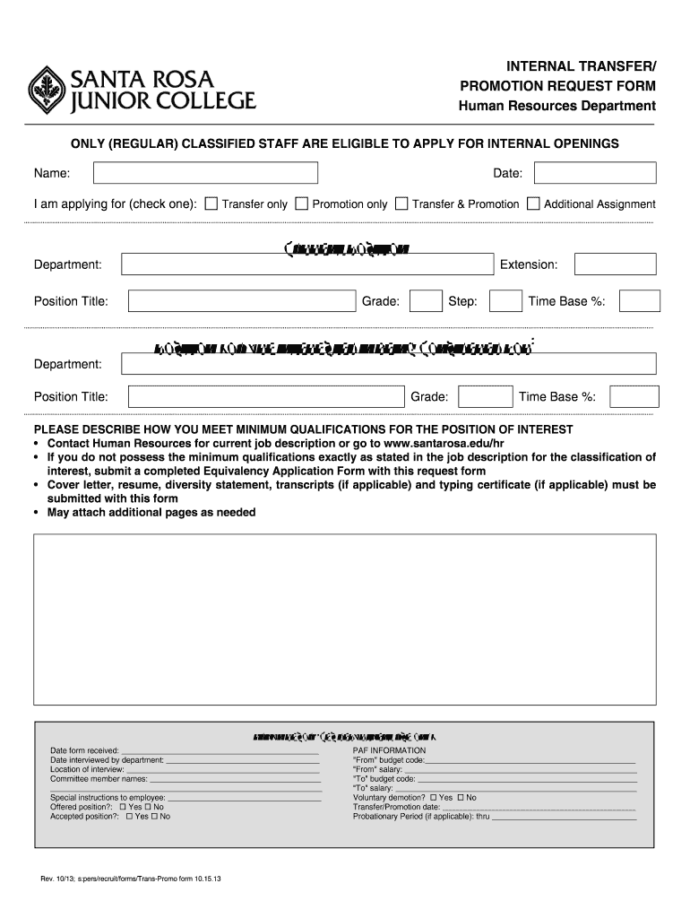 TransferPromotion Form Santa Rosa Junior College