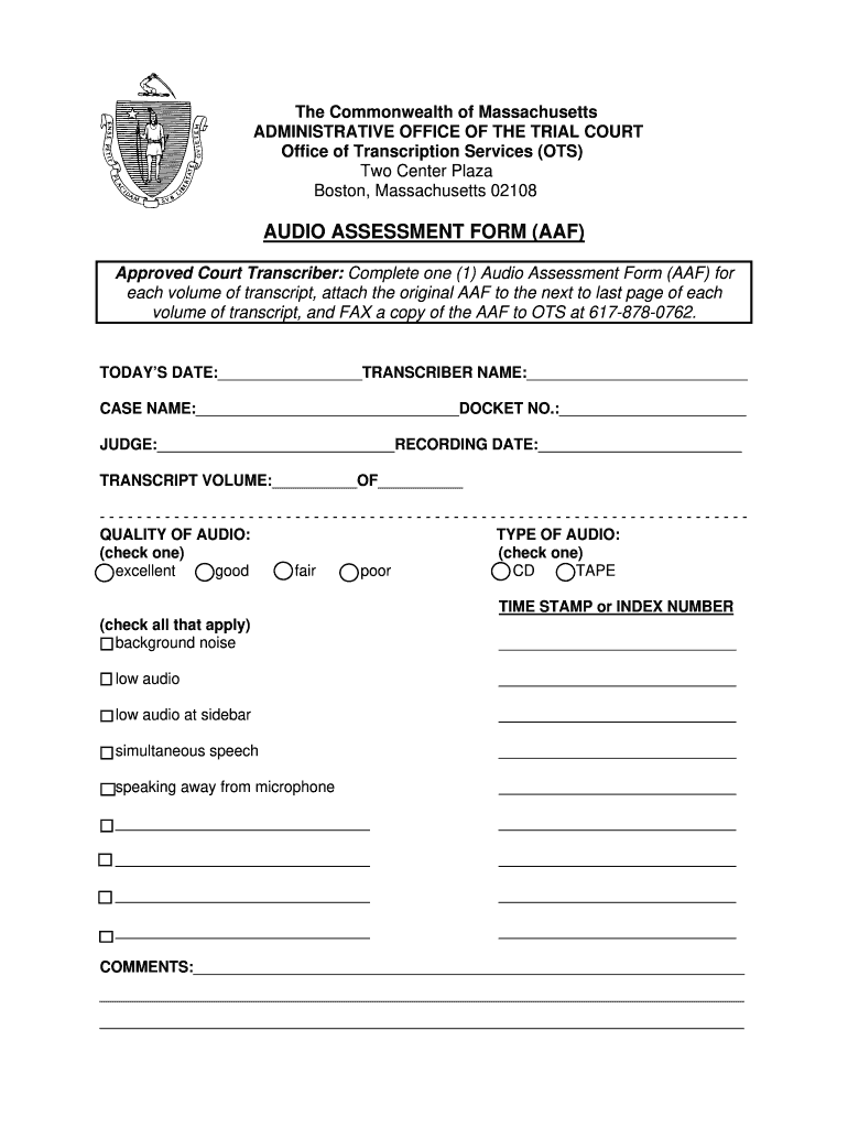 Audio Assessment Form Mass Gov Mass