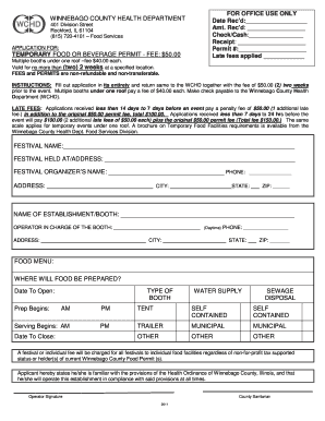 Winnebago County Health Department Food Permit  Form