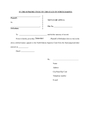 Notice of Appeal Template  Form