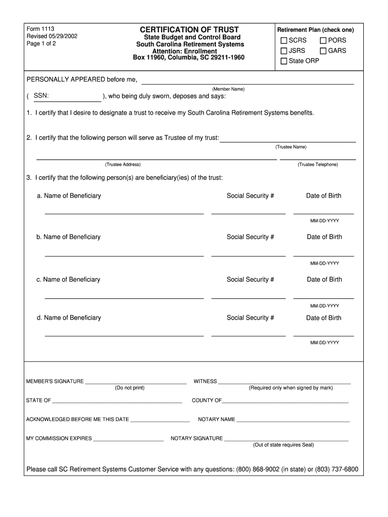 Certification of Trust Form 1113 Weoc