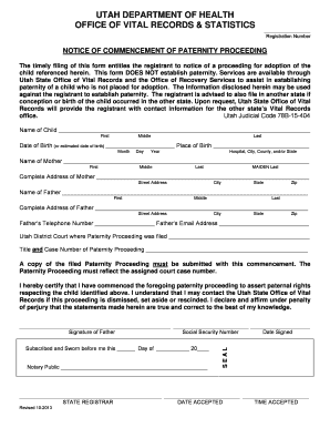 Notice of Commencement of Paternity Proceeding Utah Health Utah  Form