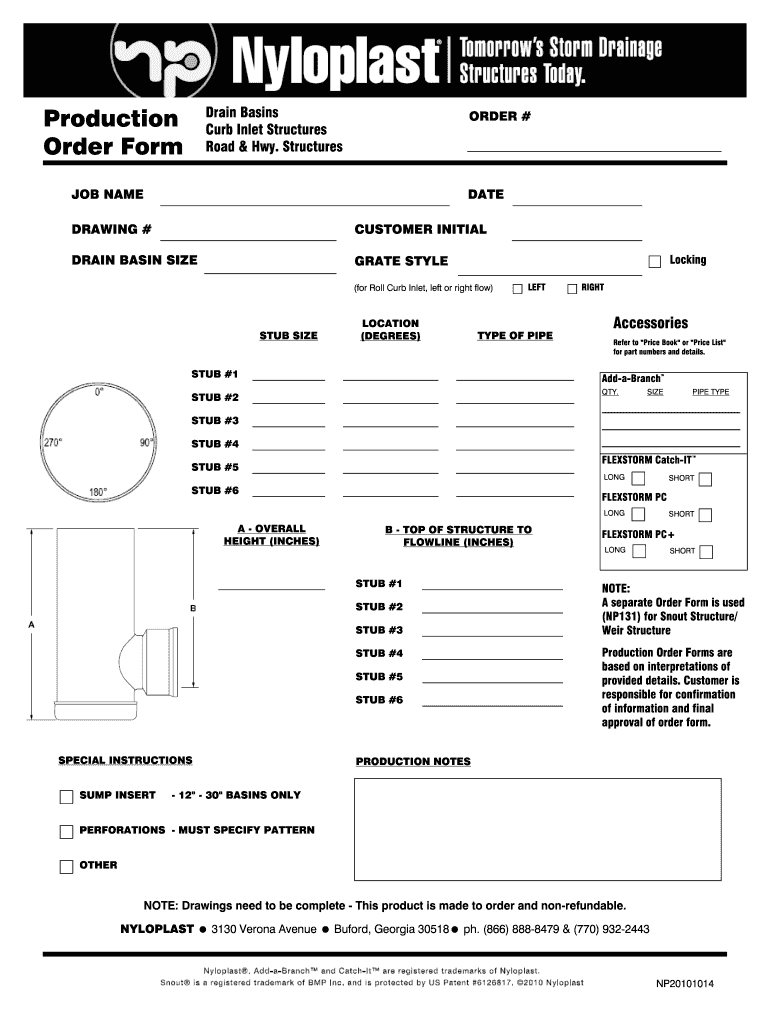 Nyloplast Drain Basin Order Form