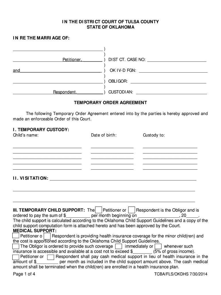 Get and Sign Oklahoma Temporary Agreement 2014-2022 Form