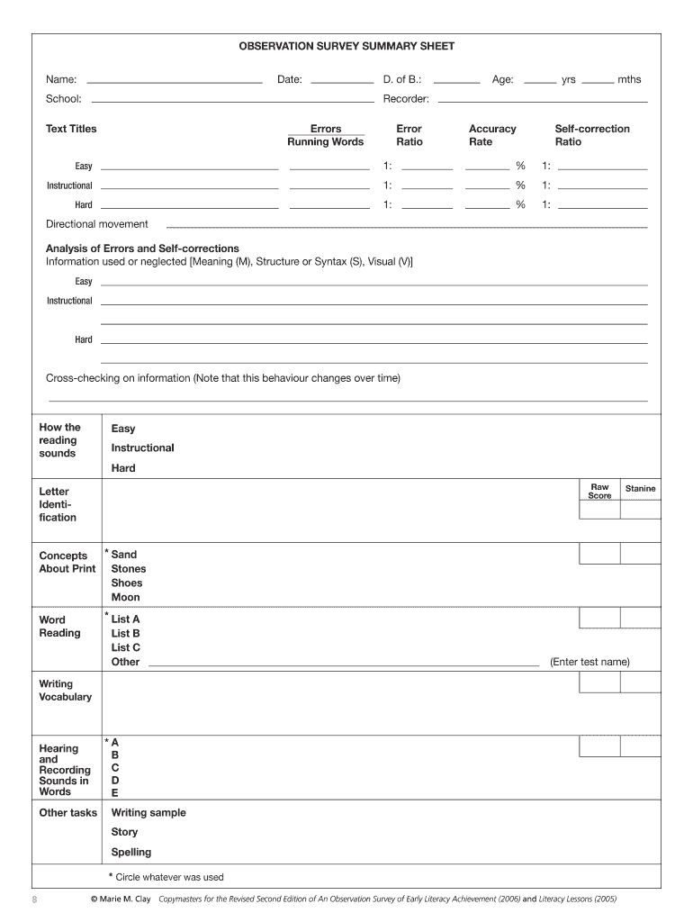 Reading Recovery Os Forms