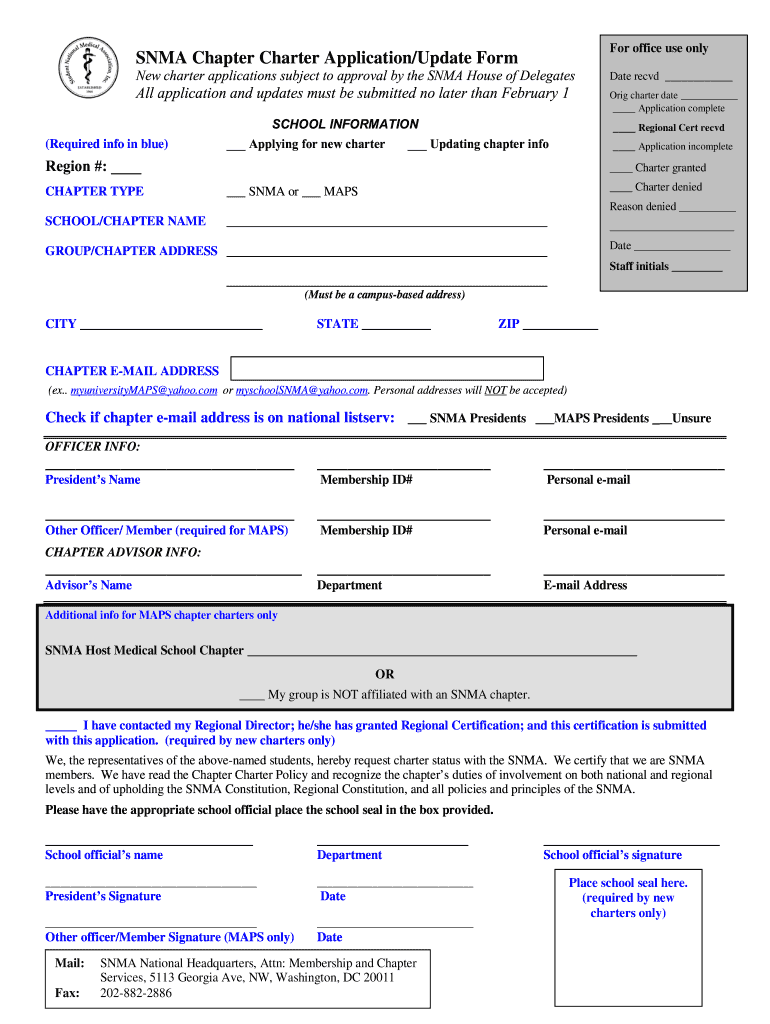 SNMA Chapter Charter ApplicationUpdate Form Student National Snma