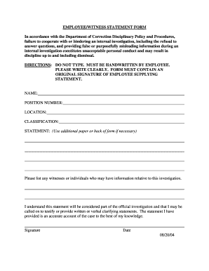 Employee Witness Statement Form