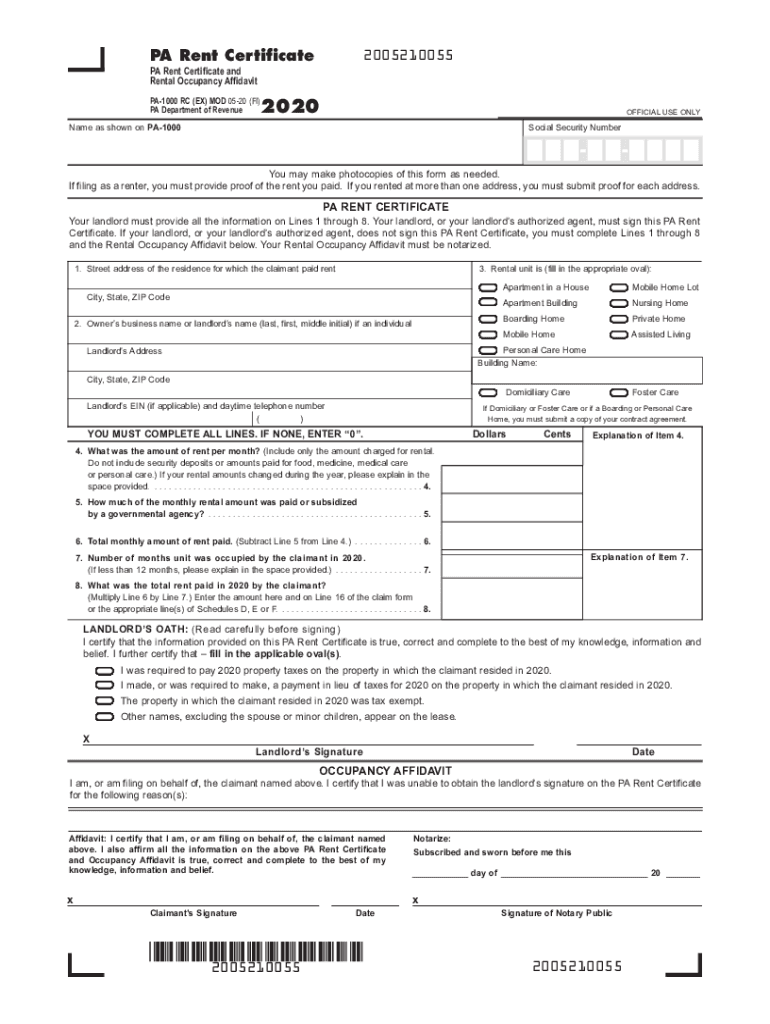  Rent Certificate Form 2021-2024