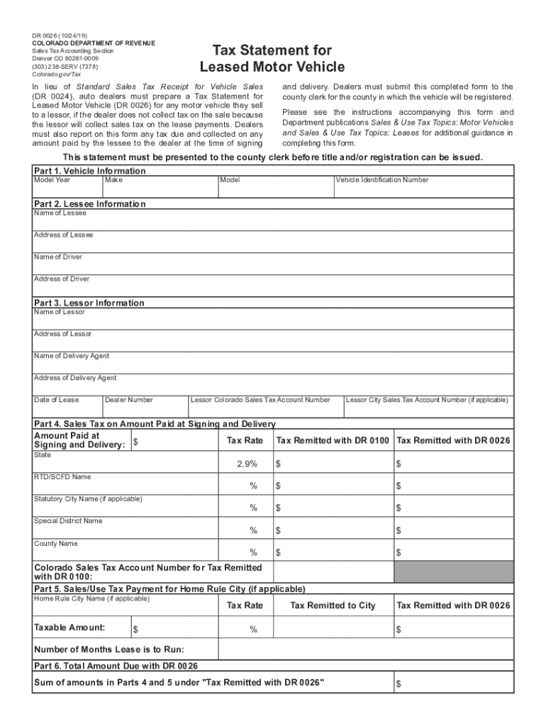  Tax Statement for Leased Motor Vehicle 2019-2024