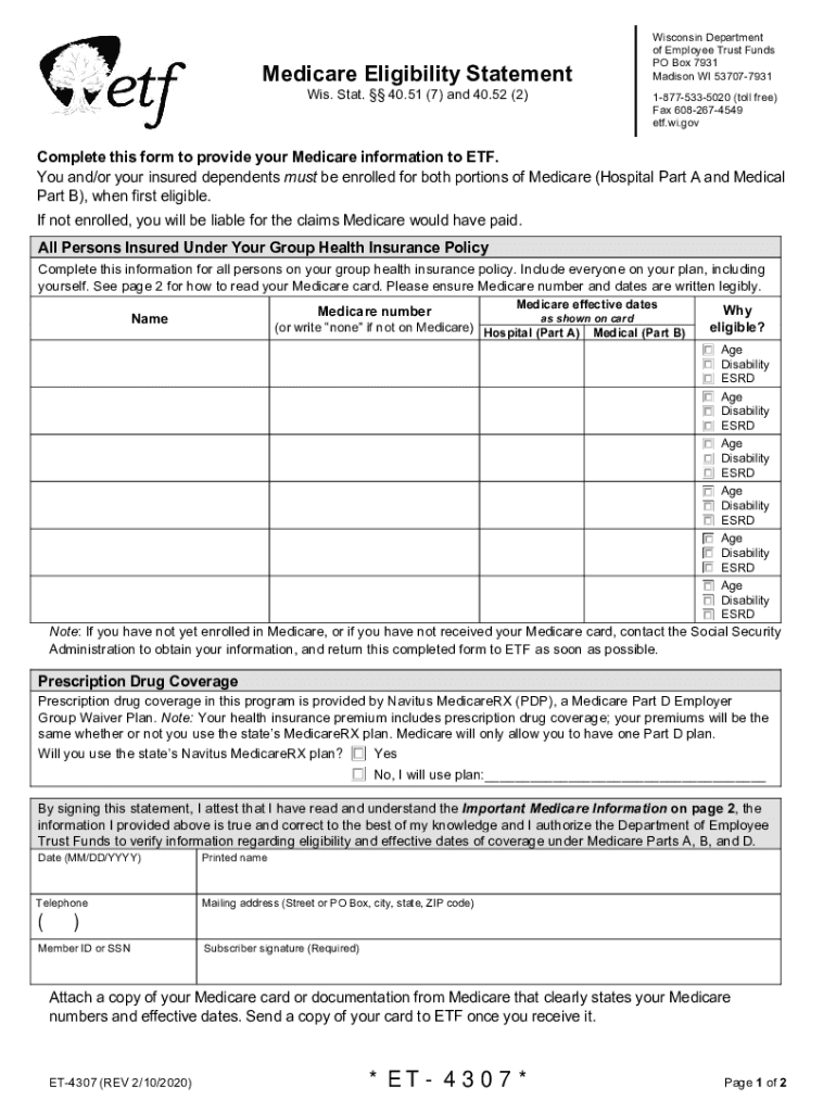  Medicare Eligibility Statement Wisconsin Department of 2020