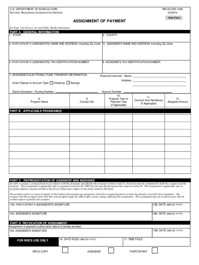  Assignment of Payment USDA Forms 2019-2024