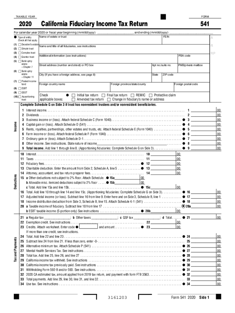  Form 541 California Fiduciary Income Tax Return , Form 541, California Fiduciary Income Tax Return 2020-2024