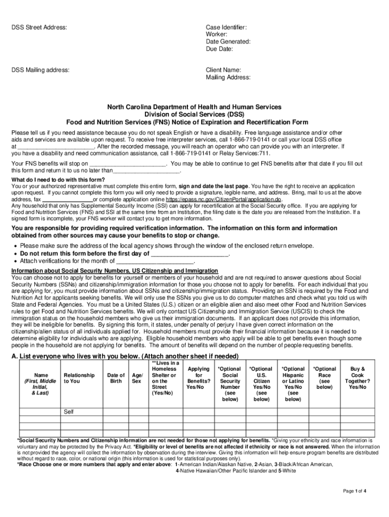 Food and Nutrition Services FNS Notice of Expiration and Recertification Form