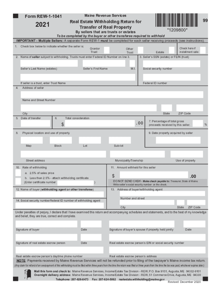  Form REW 1 1041 Real Estate Withholding Return for 99 2021