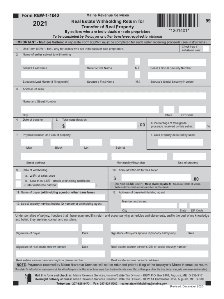 Get and Sign Form REW 1 1040 Maine Revenue Services Real Estate 2021