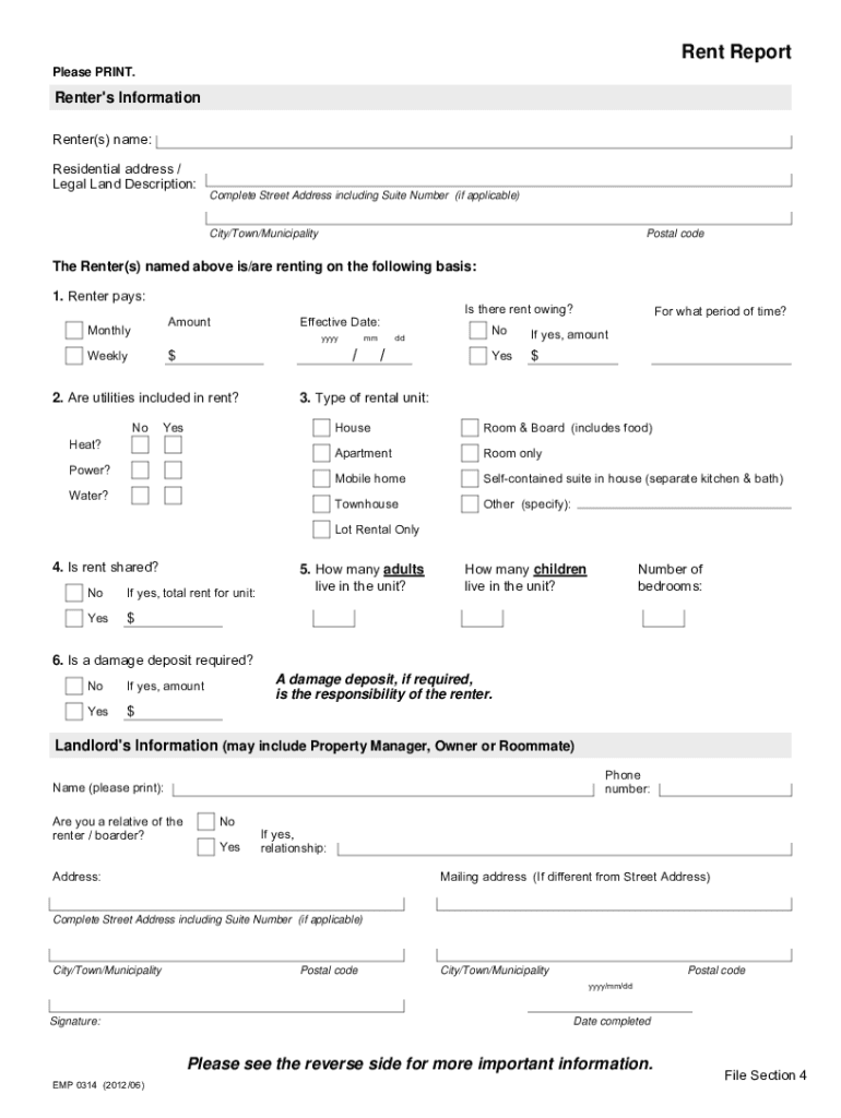 Rent Report Alberta Works  Form