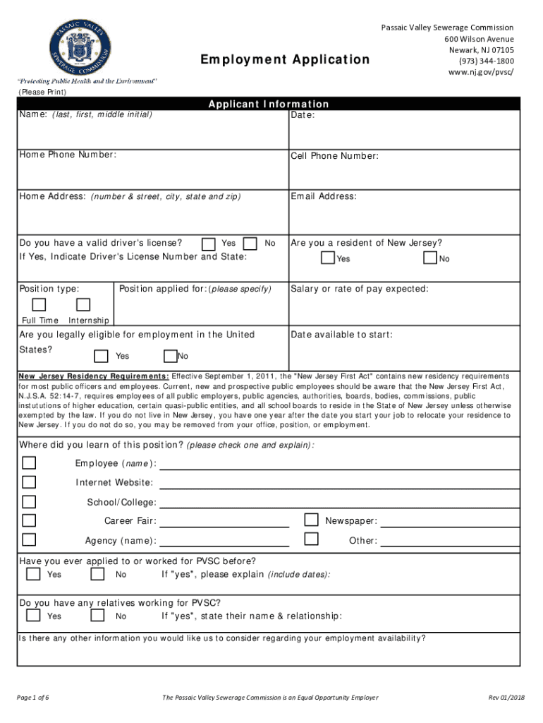 Employment Application NJ Gov  Form